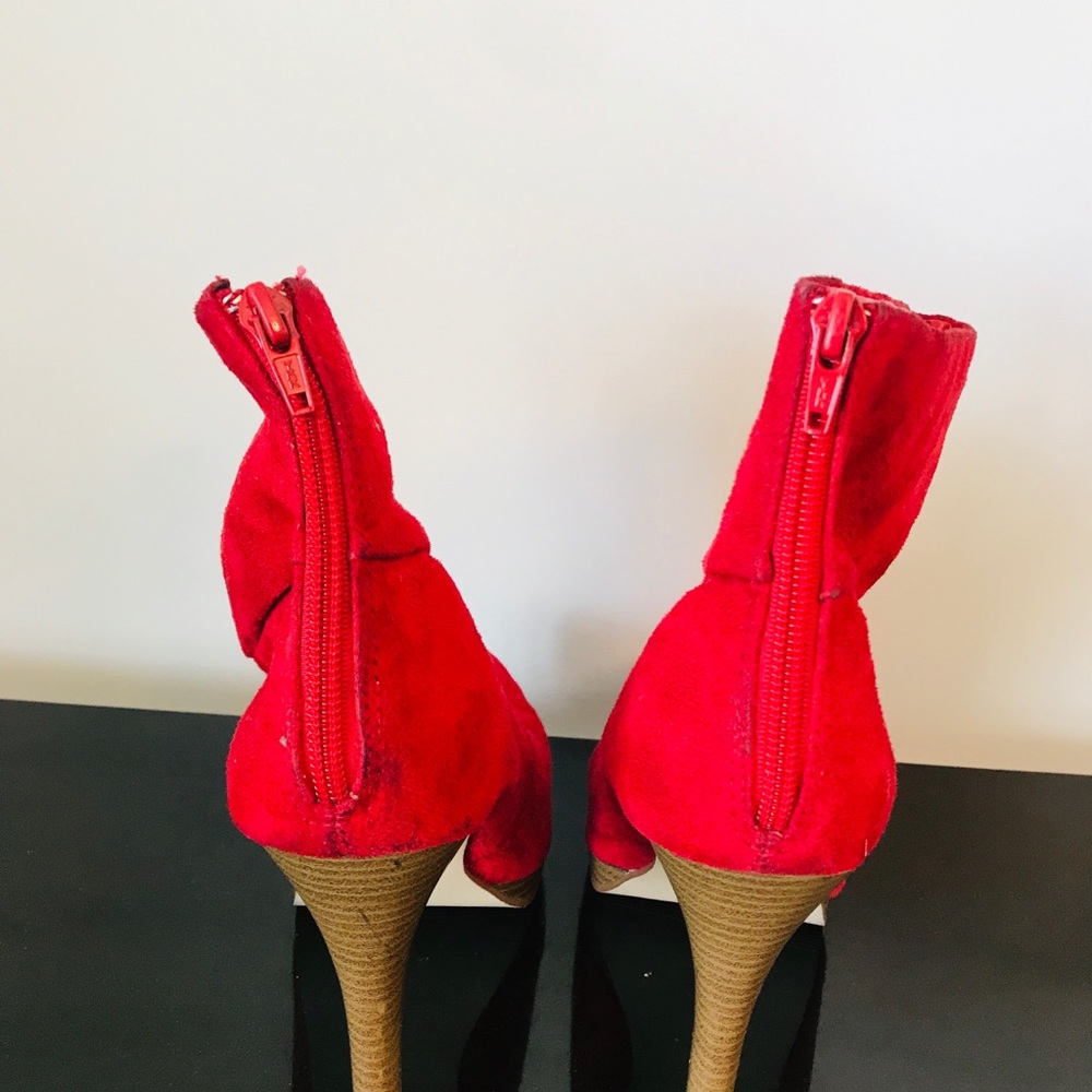 Top Moda Red Suede Booties - Picture 3 of 4